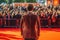 World entertainment star on the red carpet of a festival back view. Generative AI