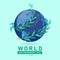 World environment day banner with vine leaves wrapped around globe world vector design