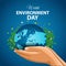 World environmental day. two hands holding with world map. vector illustration design