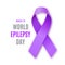 World epilepsy day. Purple ribbon on white background. Epilepsy solidarity symbol. Vector illustration.