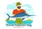 World Fisheries Day Vector Illustration of Fisherman with Fishing Rod on Boat at the Sea to Protecting Aquatic Ecosystems