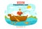 World Fisheries Day Vector Illustration of Fisherman with Fishing Rod on Boat at the Sea to Protecting Aquatic Ecosystems