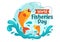 World Fisheries Day Vector Illustration of Fisherman with Fishing Rod on Boat at the Sea to Protecting Aquatic Ecosystems