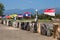 World flags waving at Wat A-Hong Silawas temple, on Mekong river, Tambon Khaisri, Amphoe Bungkan, Nong Khai, Thailand