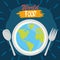 World food day, earth with fork and spoon poster, healthy lifestyle meal