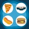 World food day, healthy lifestyle hot dog burger sushi and pizza icons