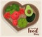 World food day poster with vegetables in wooden heart board