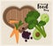 World food day poster with vegetables in wooden heart board