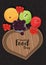 World food day poster with vegetables in wooden heart board