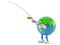 World globe character with fishing rod