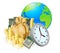 World globe money time business concept