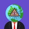 World government of freemasons. man with a planet on his head