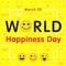 World Happiness Day with line art emoticons banner