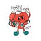 World health day - april 07 and global holiday concept. Isolated groove retro chartoon character of red heart holding