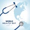 World health day banner with blue stethoscope sign and world earth map background vector design