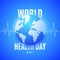 World Health Day banner with planet Earth shape and heartbeat line.