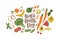 World Health Day celebratory banner with elegant lettering surrounded by whole nutrient foods, raw fresh organic fruits