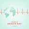 World health day concept banner with planet earth shape and heart cardiogram.