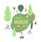 World health day concept. Healthy lifestyle man woman fitness diet fun runner healthcare vector background