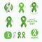 World Health Day symbols. Modern abstract vector signs set. Flat green color ribbons. Template for the charity event