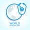 World health day with world earth map in circle around stethoscope sign vector design