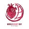 World heart day banner abstract drawing human heart and line globle sign vector design