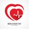 World heart day banner with cardiology wave in red heart sign vector design