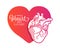World heart day banner with Orange pink gradient human heart line drawing on heart sign vector design