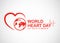 World heart day banner with red heart and world sign vector design
