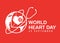 World heart day banner with white heart in 3D world sign and stethoscope on red background vector design