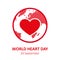 World heart day heartbeat cardiography graphic with earth