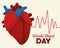 World heart day lettering with organ with cardiology pulse line