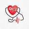 World heart day. Stethoscope Of The Heart. Gear mechanism in the heart. Artificial heart. Vector. Medical service design, ECG.