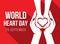 World heart day - white adult and child hands holding heart sign on red background vector design