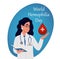 World Hemophilia Day. The doctor holds a drop of blood. A laboratory technician examines a blood test. Blood donation