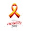 World Hepatitis Day. Yellow-red awareness ribbon. Stylish lettering. Inflammatory liver disease. Vector illustration