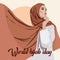 World Hijab Day. A Muslim woman in a hijab. Arab woman. 1 February. Happy World Women's Day in Hijab. Vector