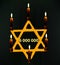 World Holocaust Day. Yom azikaron in Hebrew Memorial Day. Day of Remembrance. Yellow star with candles. Vector