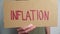 World inflation concept. Woman hold sheet with word inflation