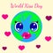 World Kiss Day. 6 July. Kawai style - eyes and lips. Planet Earth, hearts. Event name.