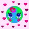 World Kiss Day. 6 July. Kawai style - eyes and lips. Planet Earth, hearts. Kiss print