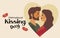 World kiss day postcard. International kissing day couple in love, romance, lovers. Vector illustration