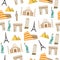 World Landmark seamless pattern on white background