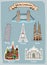 World Landmarks hand-drawn icons set