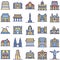 World Landmarks Isolated Vector Icons Set that can easily modify or edit