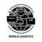 world logistics icon, black vector sign with editable strokes, concept illustration