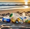 World Love Day, image of trash on the beach with plastic bags