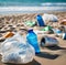 World Love Day, image of trash on the beach with plastic bags