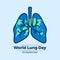 World lung day banner - simple lung sign with world map texture vector design