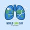 World lung day banner - stethoscope around lung with dot map world texture background vector design